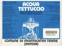 Acqua Tettuccio etichetta azzurra codice a barre farmaceutico (EAN 9) con data 1986 TMC