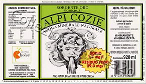 Alpi Cozie (analisi 1998) - Acqua ufficiale di Cheese - VE Friz 0,92 L