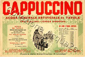 Cappuccino, acqua minerale artificiale (analisi 1927) -Societ Anonima Acque Sintetiche del "Cappuccino")- Vetro ? L