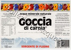 Goccia di Carnia Sorgente di Fleons -fondo bianco- (analisi 1996) vetro Friz 1,0 L + 0,5 L