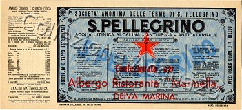 S.Pellegrino (analisi 1954) - Confezionata per Ristorante Marinella Deiva Marina - VE Nat ? L