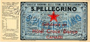 S.Pellegrino (analisi 1954) - Confezionata per Hotel Croce Bianca Canazei - VE Nat ? L