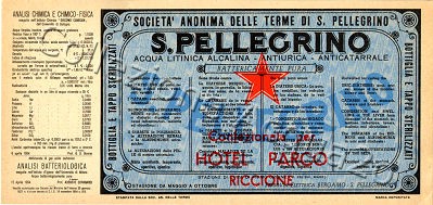 S.Pellegrino (analisi 1954) - Confezionata per Hotel Parco Riccione - VE Nat ? L