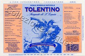 Tolentino, Sorgente di S. Lucia (analisi 1998) vetro Friz 0,92 L + 0,75 L