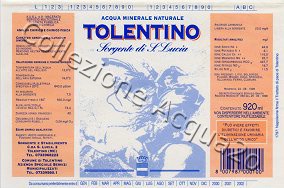 Tolentino, Sorgente di S. Lucia (analisi 1998) vetro Nat  0,92 L
