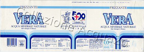Vera (analisi 1989) -500 Colombo '92 esposizione di Genova- PET Friz 1,5 L [160405]