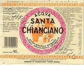 Acqua Santa di Chianciano (analisi 1987) vetro Parz.Degass 0,92 L
