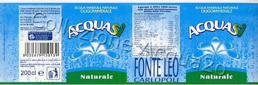 Acqua S, Fonte Leo (analisi 2002) PET Nat 2,0 L