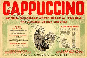 Cappuccino, acqua minerale artificiale (analisi 1927) -Societ Anonima Acque Sintetiche del "Cappuccino")- Vetro ? L