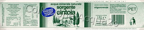 Sorgente Cintoia (analisi 1996) pet Friz 1, 5 L + 0,5 L