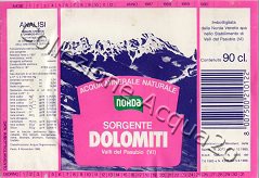 Sorgente Dolomiti (analisi 1985) vetro Nat 0,9 L