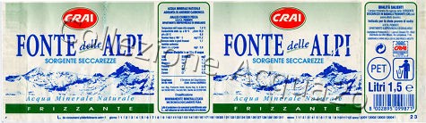 Fonte delle Alpi, Sorgente Seccarezze (analisi 1998) x CRAI- "logo CRAI in ovale rosso"- PET Friz 1,5 L [211105]