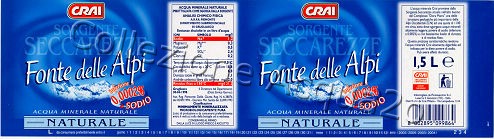Fonte delle Alpi, Sorgente Seccarezze (analisi 1998) x CRAI- "inferiore 0,0002% di Sodio"- PET Friz 1,5 L