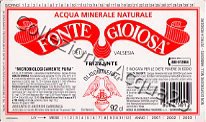 Fonte Gioiosa della Valsesia (analisi 1998) vetro Friz 0,92 L + 0,46 L