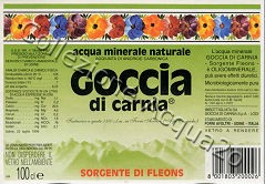 Goccia di Carnia Sorgente di Fleons -fondo verde- (analisi 1996) vetro Friz 1,0 L + 0,92 L