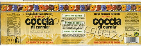 Goccia di Carnia Sorgente di Fleons -scritta nera su fondo bruno- (analisi 2001) PET Nat 1,5 L + 0,5 L [031007]