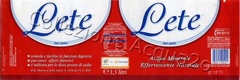 Lete (analisi 2004) -Lete utilizza solo energia verde con Enel Energia-sodio e anidride carbonica evidenziati- PET Nat 1,5 L [280907]