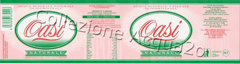 Oasi, Sorgente Dipodi (analisi 2003) PET Nat 1,5 L + 2,0 L