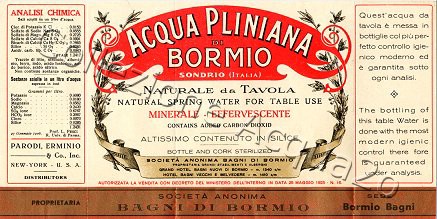 Acqua Pliniana di Bormio (analisi 1906) vetro Frizz