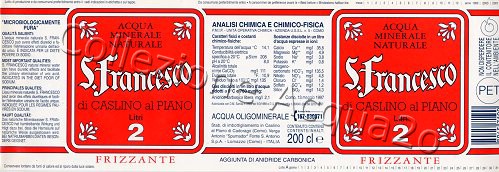 San Francesco (1997) -scritte bianche in riquadro bianco 2 barre orizzontali rosse su fondo bianco- pet Friz 2,0 L