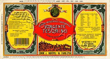 Sorgente Tesorino (analisi 1989) "Da consumarsi preferibilmente entro il" VE Nat 0,92 L