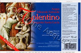 Tolentino, Sorgente Santa Lucia (analisi 1998) vetro Friz 0,92 L + 0,75 L + 0,5 L